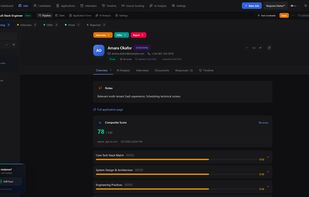 Hiring Pipeline — Kanban-style pipeline view per job showing candidates at each stage (New, Screening, Interview, Offer, Hired, Rejected) with AI composite scoring.