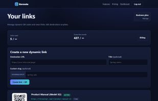 Dashboard: create dynamic QR codes and short links
