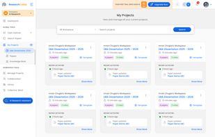 The My Projects module in ResearchCollab is your personal research hub for organizing papers, notes, and bookmarks by topic or goal. It streamlines your workflow by keeping resources in one place, enabling AI analysis, and tracking progress. Whether for literature reviews, theses, or teamwork, My Projects keeps you focused and efficient.