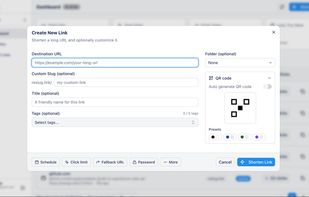 Create a new short link on ReSlug. You can also attach a QR Code.