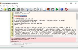 Compiling can be initiated either by opening an existing resource script file, or by creating one from scratch using Resource Hacker's editor.

A complete list of Resource-Definition Statements can be found here.

Additional features of Resource Hacker's compiler include: The #INCLUDE directive (to access definition statements in header files etc) can be nested to multiple levels, as can the #IF, and #IFDEF directives. #DEFINE, #UNDEF, #IF, #ELIF, #ELSE, #IFDEF, #IFNDEF, #INCLUDE, and #PRAGMA directives are all supported. Strings, between double-quote (") characters, may contain typical 'C' style backslashed 'escaped' characters — \t , \n , \\ , \" , \x, \u and \377 (octal). A double-quote within a string must be 'escaped' using either a preceding backslash or with another double-quote. Script comments are preceded either by double forward-slashes (//) or by a semi-colon (;). Filenam...