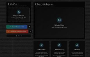 Main App Interface - Restory.pics - AI Photo restoration app with incredible accuracy in one click!