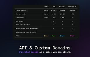 Flexible pricing with API access and custom domain support for all plans.