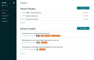 Studies & insight overview dashboard