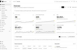 Overview: MRR, active subscriptions, trials and revenue at a glance, shown with example data.