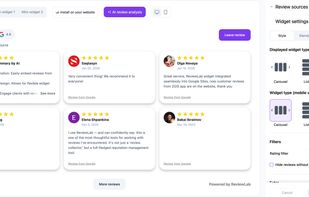 Widget settings. Grid display type - Configure design, layout, and display settings of the review widget directly from the dashboard.