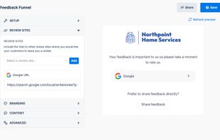 Customize your review request page and make it easy for customers to leave a review or share feedback.