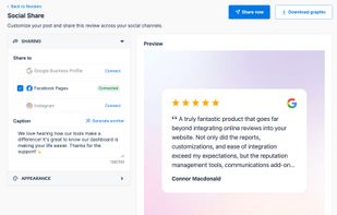 Turn your best reviews into branded social posts and share them across your social channels.