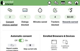 Home screen – see how many trackers were blocked, dialogs dismissed, and more.