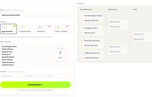 Creating a bracket: paste the teams, pick a format, and the bracket draws itself.