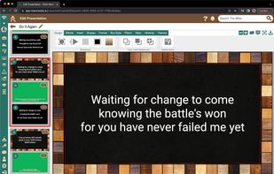 Risen Media's pre-set worship slides have a main screen for the congregation, a green screen with bottom third lyrics for streaming, and a confidence slide for your worship team.