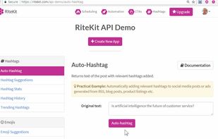 RiteKit Hashtag Suggestions API screenshot 1