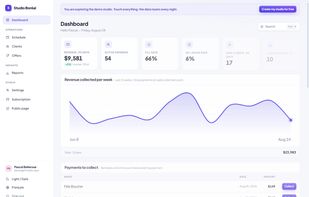 Dashboard: revenue, fill rate, no-shows and payments to collect