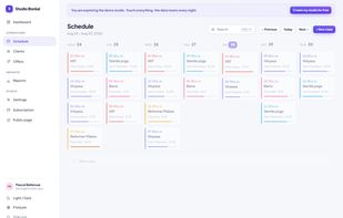 Schedule: create a class once, repeat it for weeks, conflicts caught early