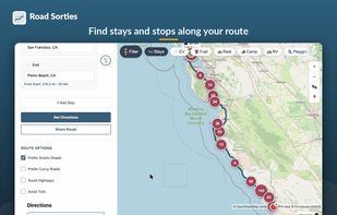 Search for places to stay along your route