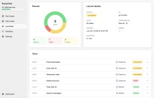 Launch a test suite and follow it live, seeing each test result the moment it finishes — no waiting for a final report.