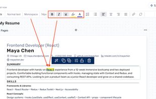 Edit the resume itself, not a form beside it
