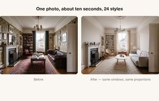 Before and after: the same living room restyled, architecture untouched