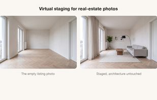 Virtual staging: an empty listing photo furnished in about ten seconds