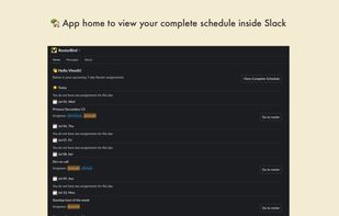 Slack app home displays up-to-date schedule for assignees