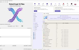RotorCrypt X-Files vault detail view: file manager showing folders and files with name, type, size, and date added.