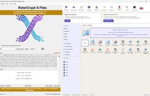 RotorCrypt X-Files handshake status: gold banner reads HANDSHAKE RECEIVED FROM CONTACT, reply needed to complete handshake. Input shows received encrypted data, Output shows decrypted welcome message with download link. Sending a reply completes the handshake and confirms the contact as trusted. Bottom bar: Reply pending, message received, reply required to complete handshake.