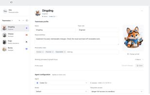 Configure teammates with different coding-agent runtimes and roles.