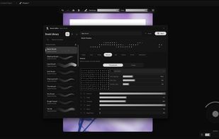Create and fine-tune custom brushes with procedural textures, stabilization, scattering, blending, and other advanced settings.