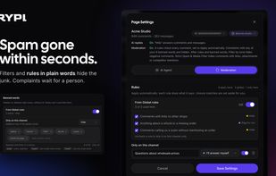 Comment moderation for Facebook, Instagram and TikTok ads. Write rules in plain words, such as "hide links to other shops" or "flag refund requests", add banned words and turn on the spam and tone filters. RYPL hides spam and scams automatically and sets complaints aside for a person.

