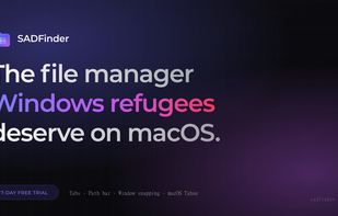 SADFinder interface preview with tabs, path navigation, file actions, and keyboard-first workflow.