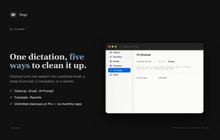 AI cleanup modes: Cleanup, Email, AI Prompt, Translate, and Rewrite — unlimited on Pro.