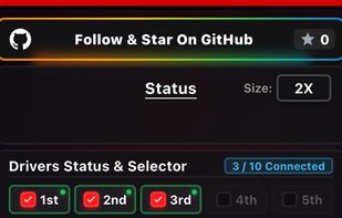 Drive Status & Selector section showing live connected external disks with individual drive indicators and quick status overview.