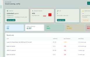 Dashboard — verified totals, list health, and recent verification jobs in one place.