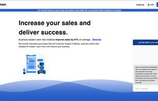 The landing page for SaleWhale. The chat in the corner is the SaleWhale Chat - it can be embedded on any site.