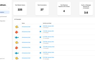 The analytics page. Allows you to view transcripts, and see information relating to your bot.