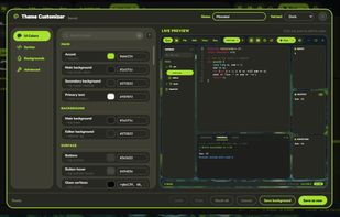 Theme Customizer with a live preview of the IDE