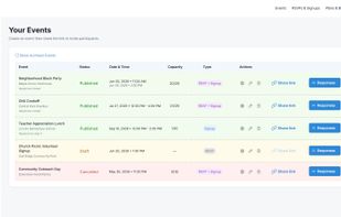 Track attendance, guest responses, and event details from a centralized organizer dashboard.