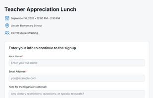 Guests can RSVP and sign up instantly using one simple link—no accounts or app downloads required.