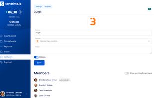 Project settings with billable status and the team members assigned to the project.
