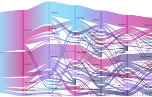 Alluvial diagram from SankeyJourney showing the aggregate of all user journeys inside an app