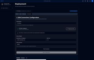 Deployment Connection tab with SSH key configuration for pushing to a production server.