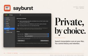 Editorial overview of privacy controls, using the real Sayburst interface.