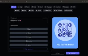 ScanFlick QR generator with QR type selection and live preview.