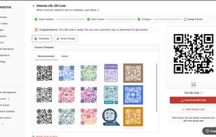 Design branded QR Codes with ready-made templates, Smart Design, or from scratch, then test and download in one click.