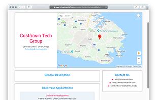 Business Profile page - here the client can see the opening hours, general information, a map of your stores, and a calendar for each of your shop or team member.