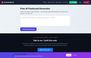 Free AI flashcard generator — paste any topic or your notes and get a study-ready flashcard deck in seconds. No signup required to try it.