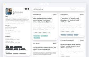 A published research portfolio at your own scilio.app link, with publications, projects and profile on one page.