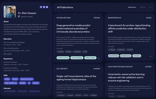 The same portfolio in one of 20 built-in themes — light and dark, no CSS required.