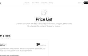 Published pricing: builds from $99, SEO plan $49/month