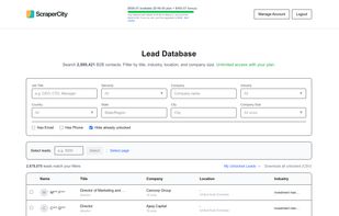 Lead Database with unlimited leads for $147/month (ScraperCity)